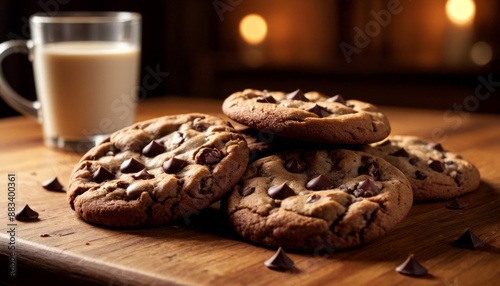Homemade Chocolate Chip Cookies with Glass of Milk - Fresh Baked Comfort Food