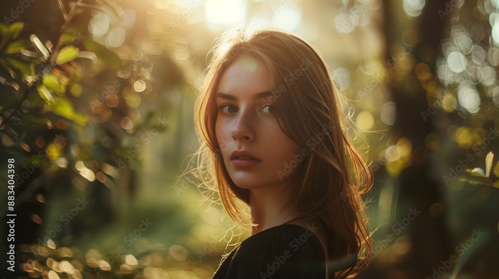 a woman in a forest, with a soft focus and bokeh effect capturing the dappled sunlight filtering through the trees and creating an ethereal background. a woman in a forest, with a soft focus and bokeh effect capturing the dappled sunlight filtering through the trees and creating an ethereal background.