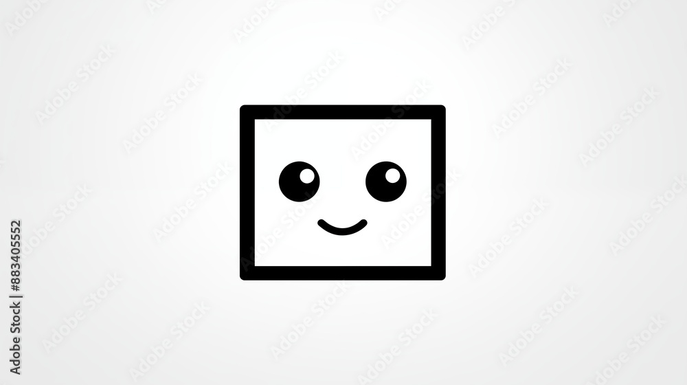 Smiling Square Face Icon with Cute Expression on White Background Smiling Square Face Icon with Cute Expression on White Background
