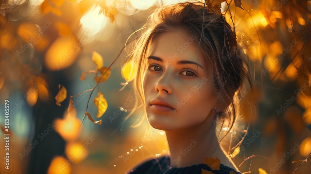a woman in an autumn forest, with a soft focus and bokeh effect enhancing the golden leaves and her thoughtful expression. a woman in an autumn forest, with a soft focus and bokeh effect enhancing the golden leaves and her thoughtful expression.