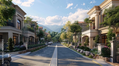 Hillside avenue with luxurious villas.