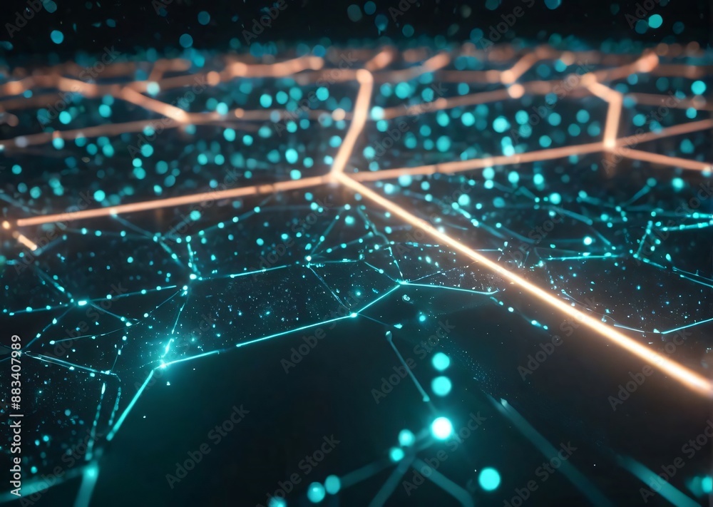 Fototapeta premium Connected network big data flow digital connectivity futuristic technology data visualization glowing nodes information technology tech innovation AI network structure
