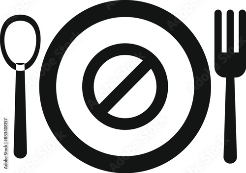 No food allowed sign represented by plate with cutlery and forbidden symbol