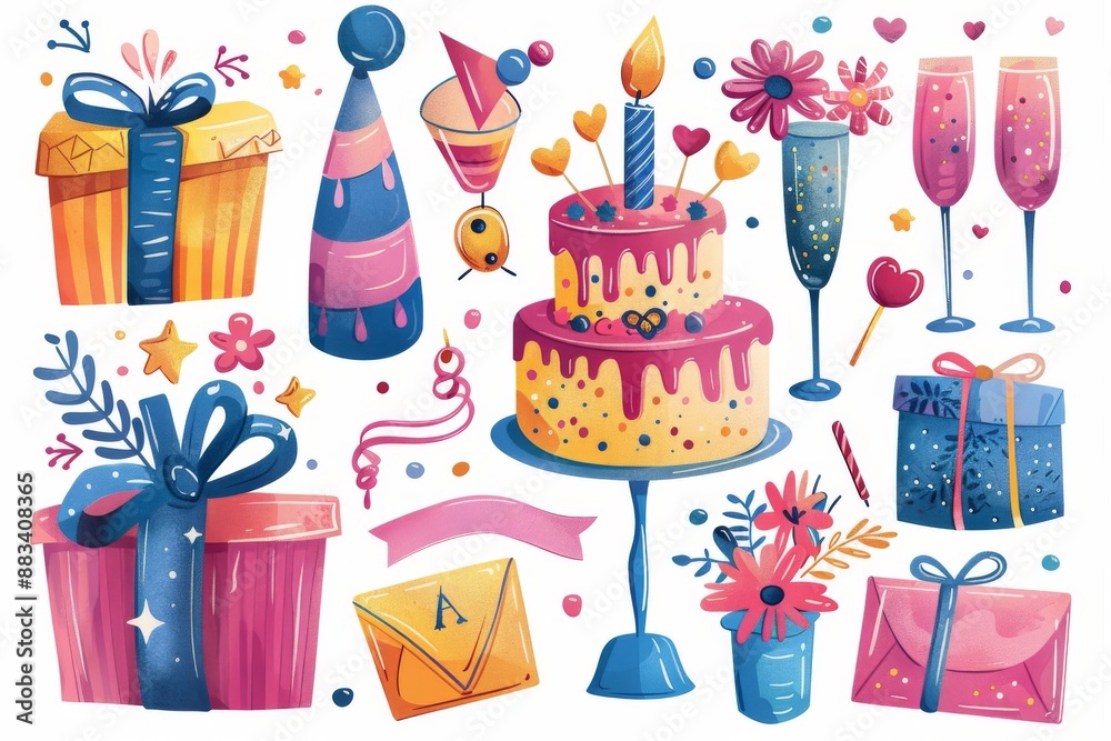 Watercolor clipart with birthday items Watercolor clipart with birthday items