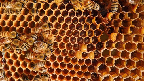 Honeycomb made by bees photo