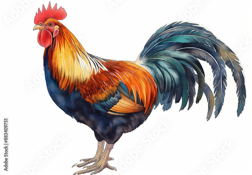 illustration of a rooster, oil painting, white background