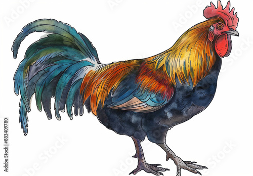 illustration of a rooster, oil painting, white background