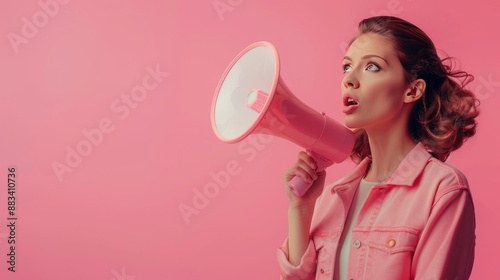 Girl with bullhorn. Concept of woman rights