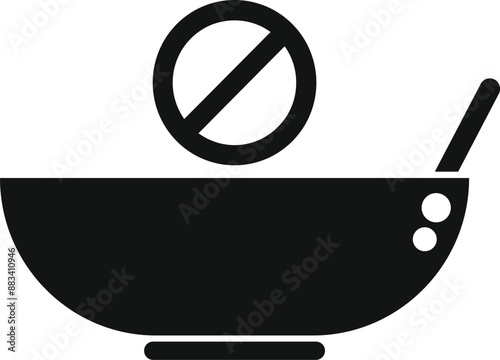 Simple black and white icon of an empty bowl with spoon and forbidden sign, representing anorexia and eating disorders
