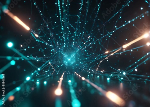 Connected network big data flow digital connectivity futuristic technology data visualization glowing nodes information technology tech innovation AI network structure