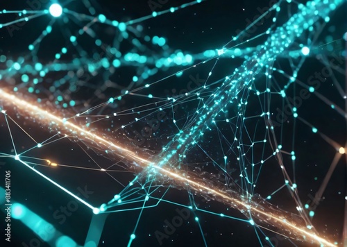 Connected network big data flow digital connectivity futuristic technology data visualization glowing nodes information technology tech innovation AI network structure