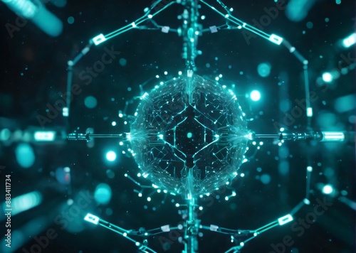 Connected network big data flow digital connectivity futuristic technology data visualization glowing nodes information technology tech innovation AI network structure