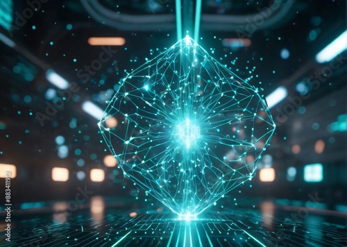 Connected network big data flow digital connectivity futuristic technology data visualization glowing nodes information technology tech innovation AI network structure