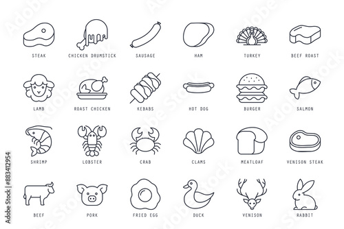 Set of meat icons vector illustration. icons bundle isolated on white background.