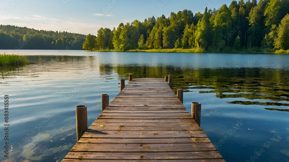 A_picturesque_summer_landscape_featuring_a_serene_lake A_picturesque_summer_landscape_featuring_a_serene_lake
