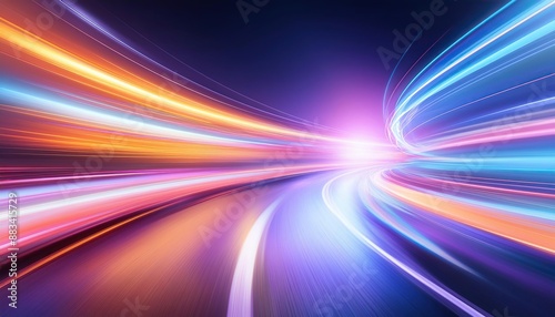 abstract image with blue, orange, and white light streaks, suggesting speed and movement