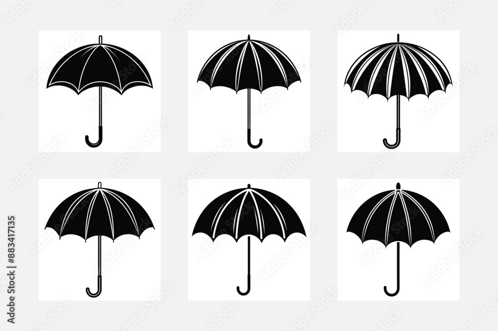 Umbrella Objects Icons Set, Monochrome, Rainy Season Umbrella Objects Icons Set, Monochrome, Rainy Season