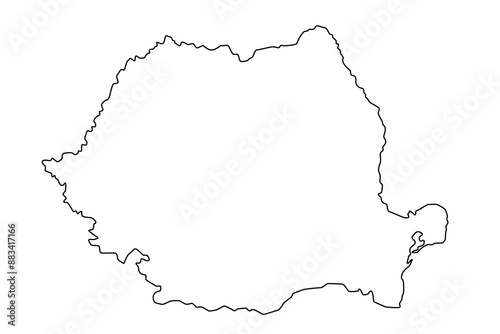 Vector map of Romania, a country in Europe. Detailed black contour, isolated on white background.