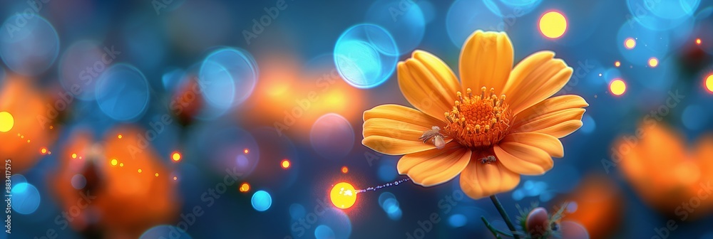 Orange flower with glowing bokeh lights Orange flower with glowing bokeh lights