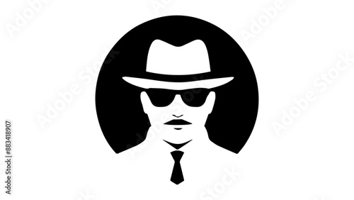 incognito sign illustration, vector illustration of a person in sunglasses ha and tie, incognito sign in circle
