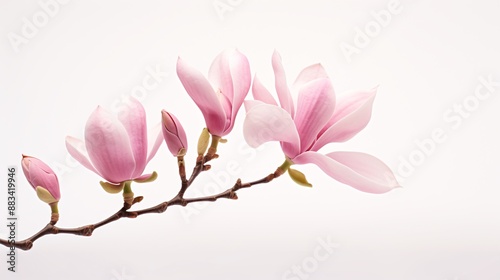 Pink magnolia flower isolated on white background with full depth of field 