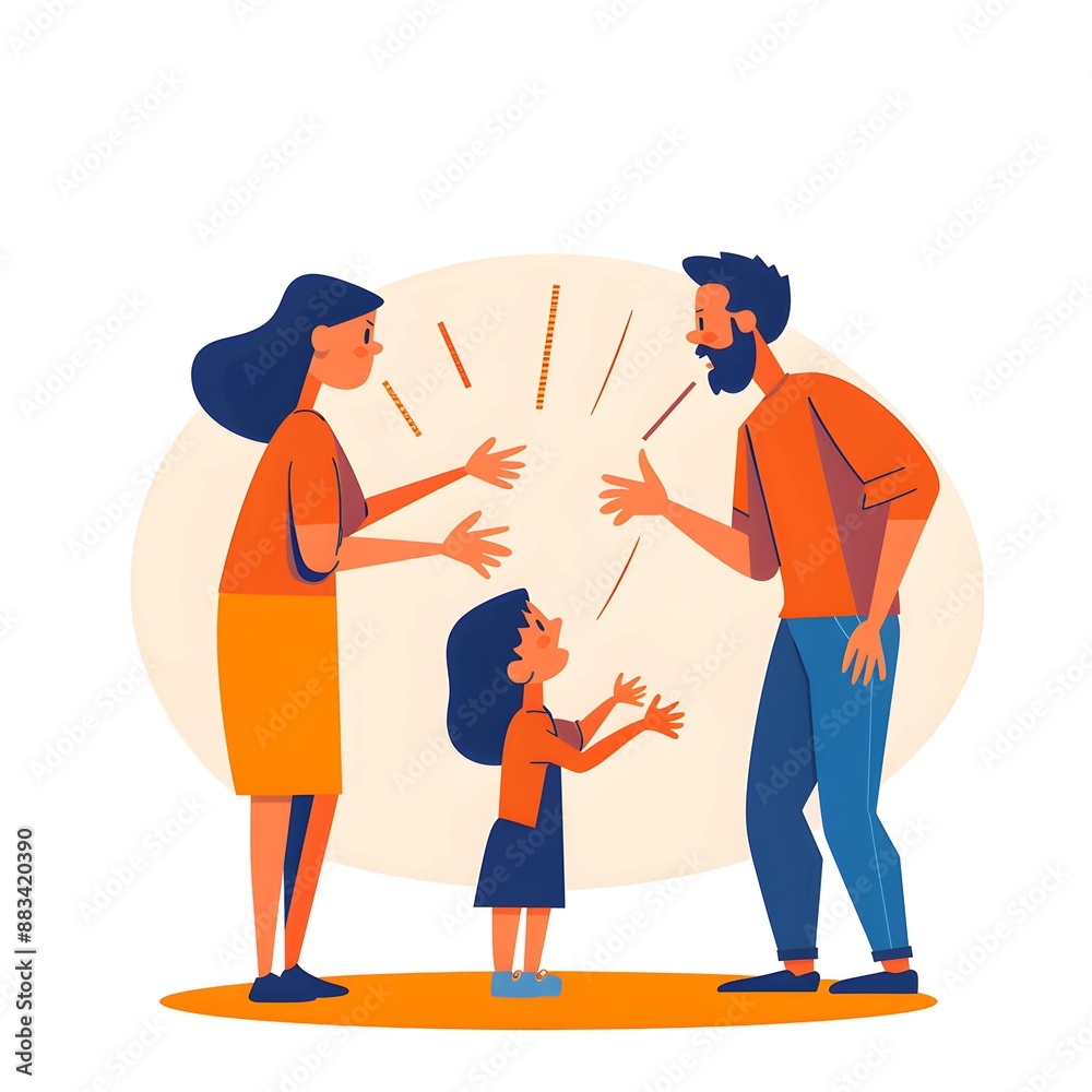 Minimalist UI illustration of parents arguing with child in a flat illustration style on a white background with bright Color scheme, dribbble, flat vector
Minimalist UI illustration of parents arguing with child in a flat illustration style on a white background with bright Color scheme, dribbble, flat vector