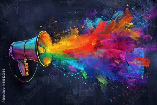 LGBTQ community rights. Stop Homophobia. A megaphone emitting a rainbow of voices