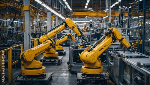 Automated robots working in an automotive assembly plant