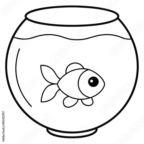 cute cartoon goldfish in a fish bowl on white transparent background, coloring page for kids