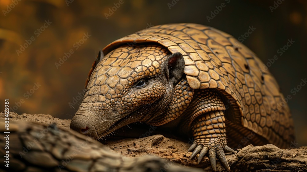 Fototapeta premium A large brown and orange turtle with a long neck and legs