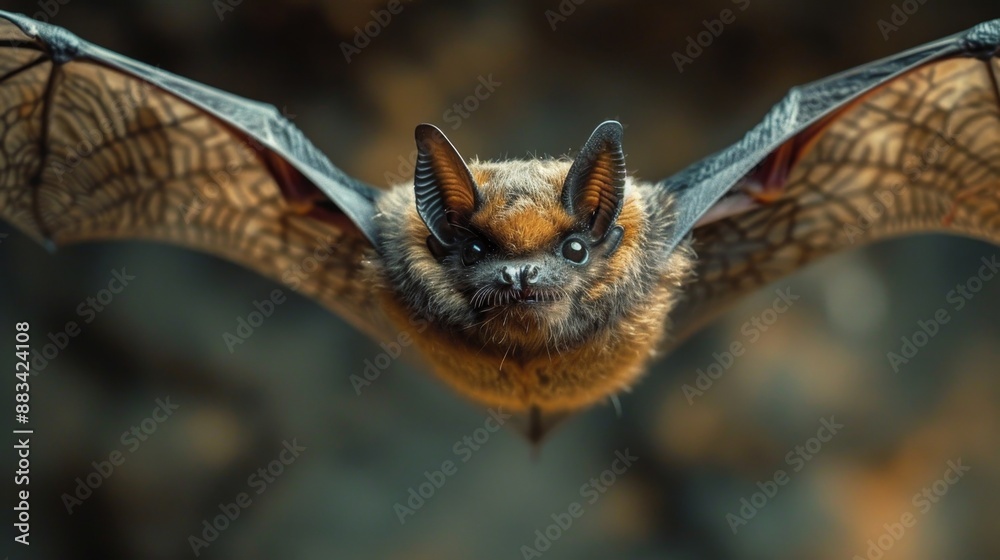 Close-up of bat flying in natural habitat - generative ai Close-up of bat flying in natural habitat - generative ai
