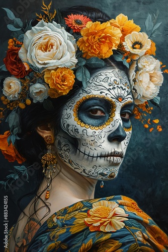 Colorful Day of the Dead face painting
