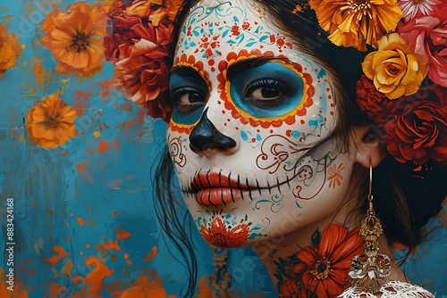 Colorful Day of the Dead face painting