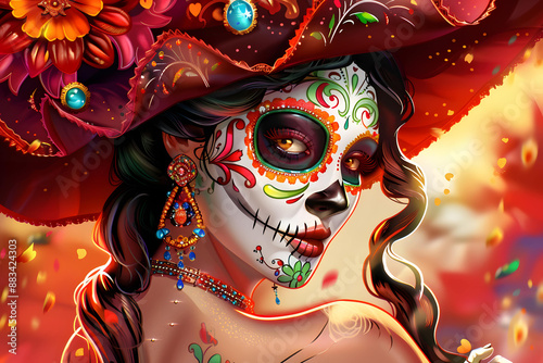 Colorful Day of the Dead face painting