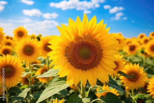 Blooming Sunflower Field Bathed in Sunlight - A Summer Symphony of Vibrancy and Joy