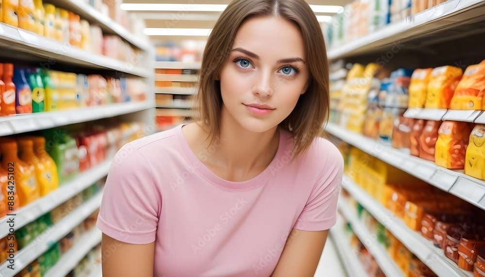 Fototapeta premium A beautiful woman in supermarket