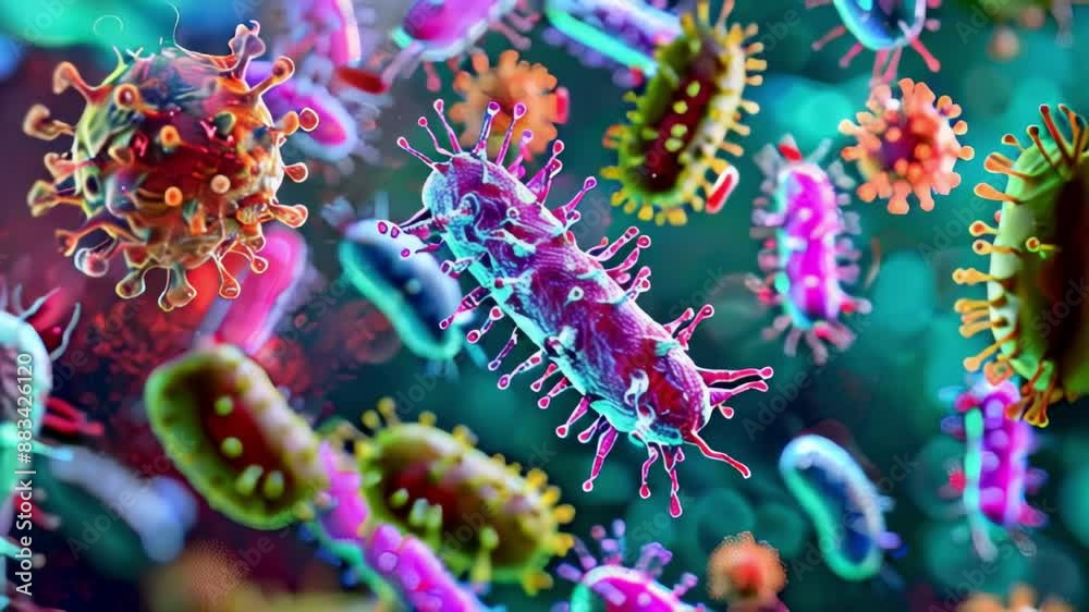 viruses and bacteria of different colors in the human body