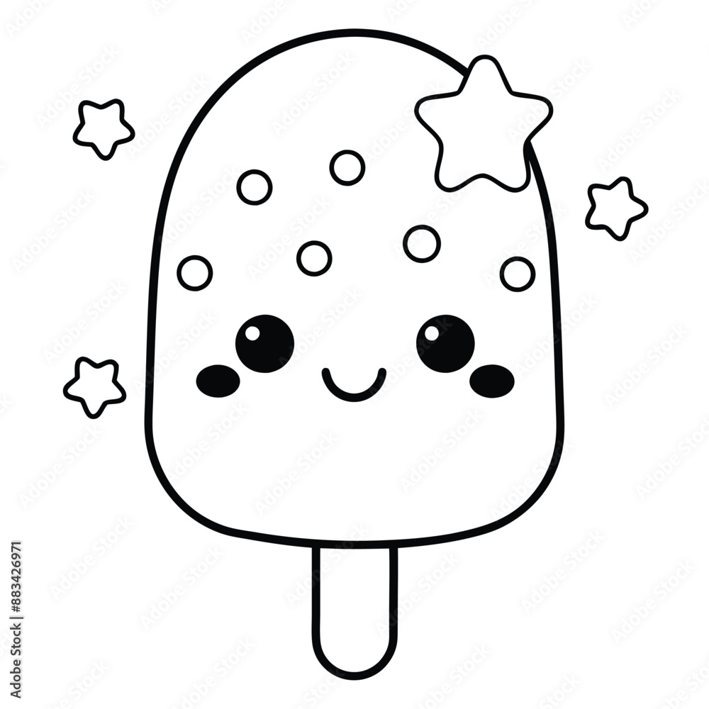 Cute Ice Cream Mandala on White Transparent Background, Coloring Page