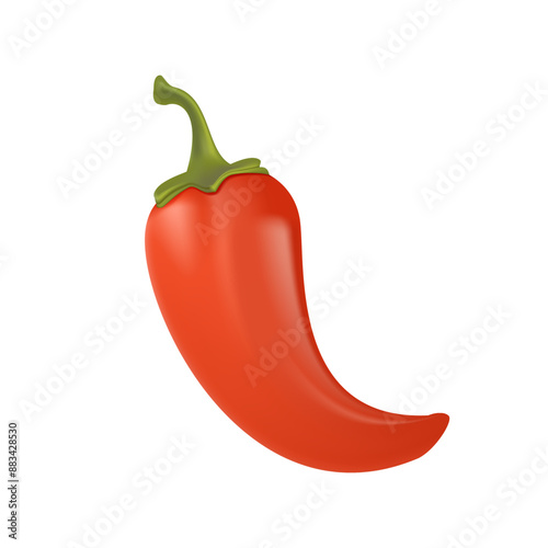 Chili pepper 3D icon isolate. Chili pepper on white background. Hot pepper top view, side view. Cartoon vegetable, zest
