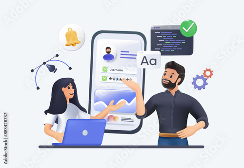 Designing Developing and programming technologies illustrations. IT team, outsource or outstaff working together