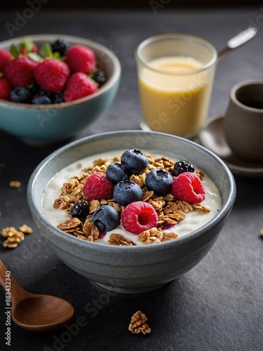Balanced breakfast option with yogurt, granola, and mixed berries © xKas