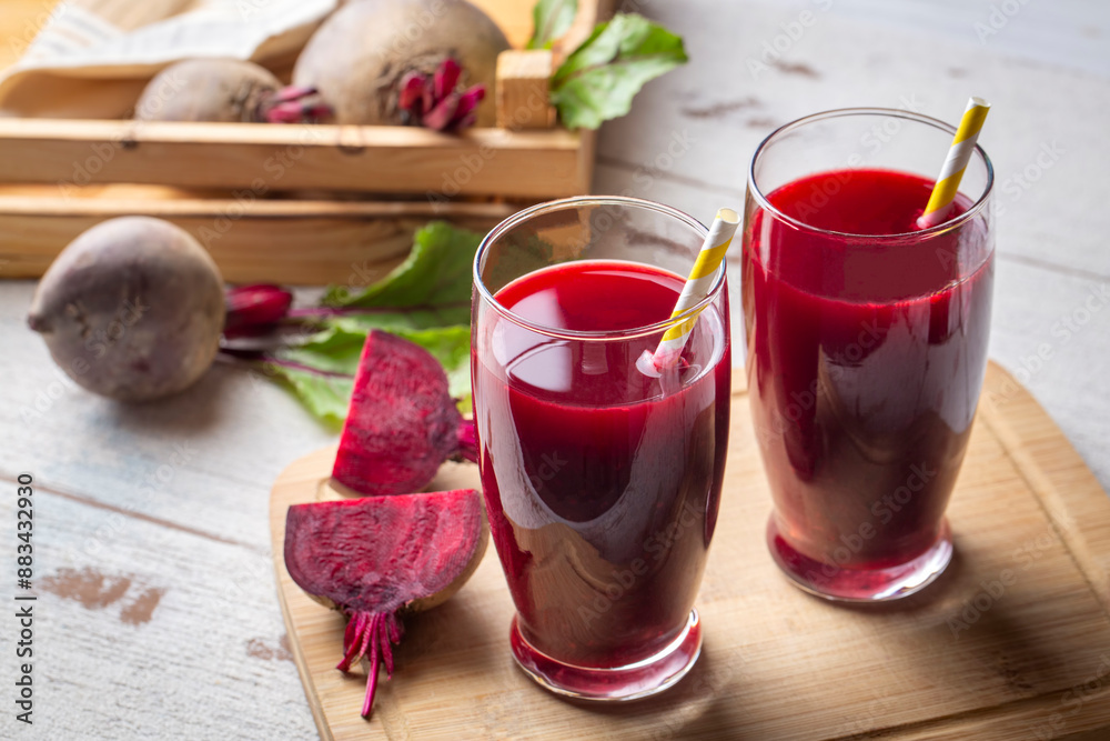 Glass of fresh beetroot juice with vegetables