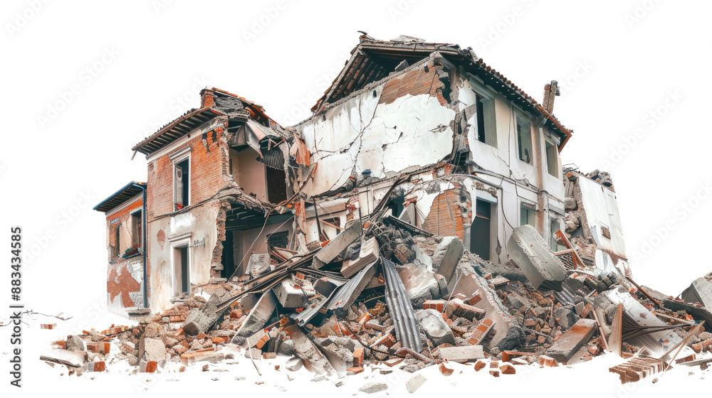 Fototapeta premium Demolished buildings on a transparent background