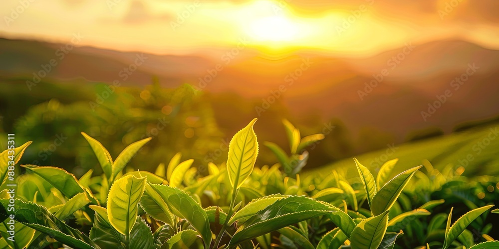 Sunset Over Serene Green Tea Plantation Sunset Over Serene Green Tea Plantation