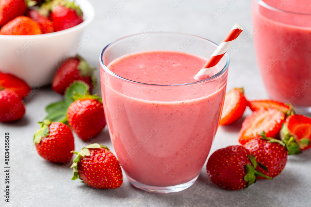 Strawberry smoothie or milkshake drink. Strawberry smoothie or milkshake drink.