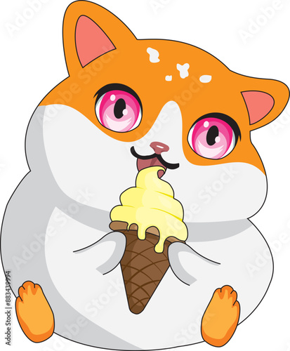 hamster eating ice-cream, cute hamster, chubby hamster,  