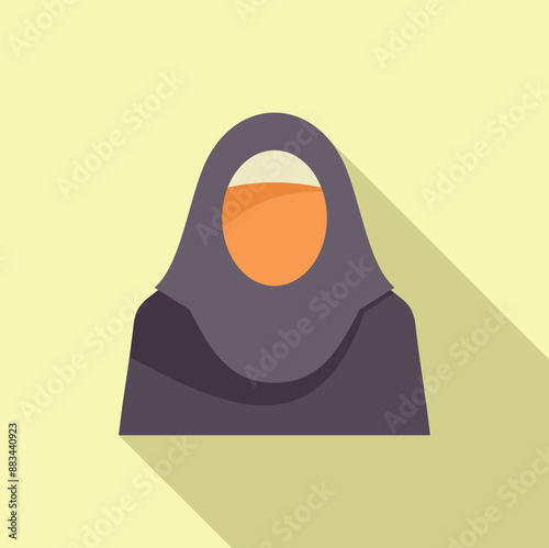 Muslim woman wearing traditional hijab and clothes, flat icon design with long shadow