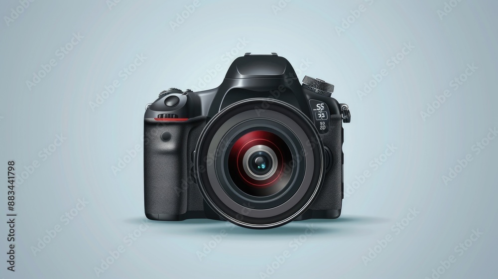 Digital camera with lens on blue background Digital camera with lens on blue background