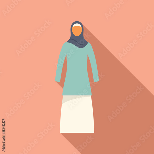 Minimalist illustration featuring a young muslim woman wearing a hijab and traditional clothing