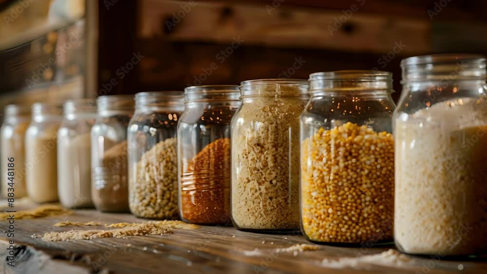 A row of mason jars filled with a variety of glutenfree flour blends all homemade with unique combinations of rice corn and millet. A row of mason jars filled with a variety of glutenfree flour blends all homemade with unique combinations of rice corn and millet.